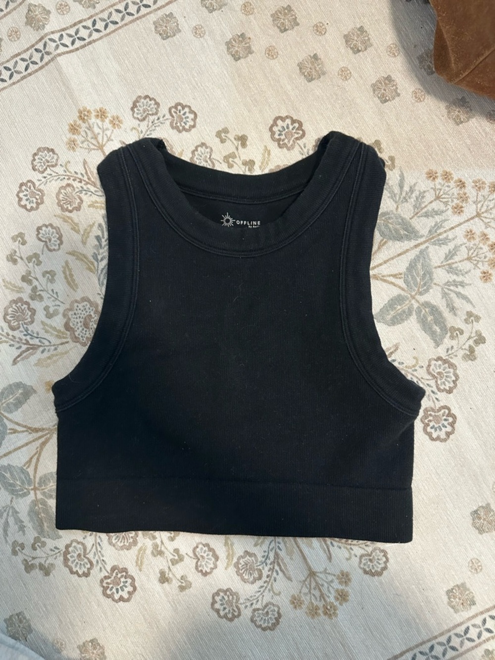 aerie Black Ribbed Cropped Tank